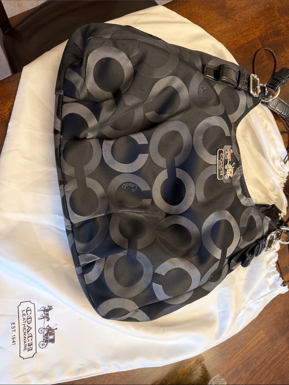 Coach Black Signature Circle-Print Hobo Shoulder Bag
